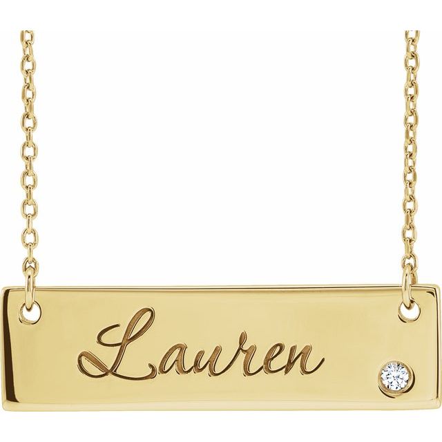 14K Gold .03 CT Diamond Bar Personalized Jewelry