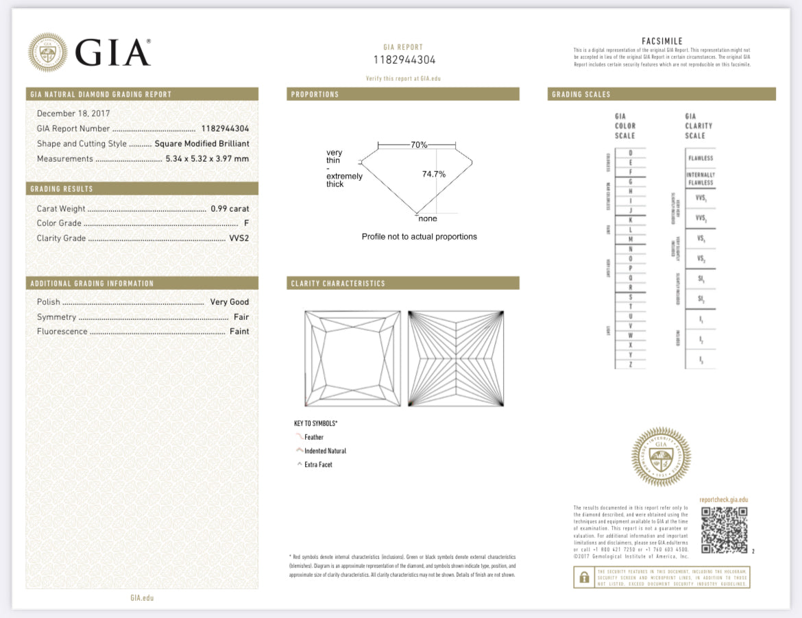 .99 Carat Princess Cut Diamond F , VVS2 , GIA Certified 1182944304