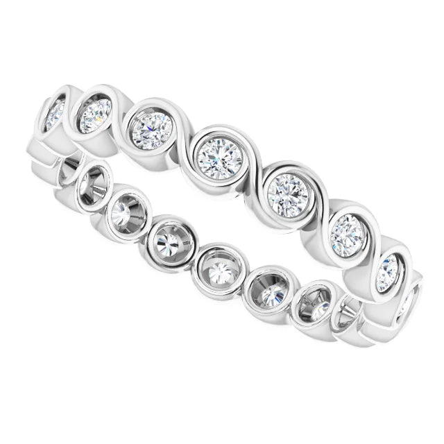 14k White Gold Infinity Design Natural Diamond Eternity Band, Ring Size 7