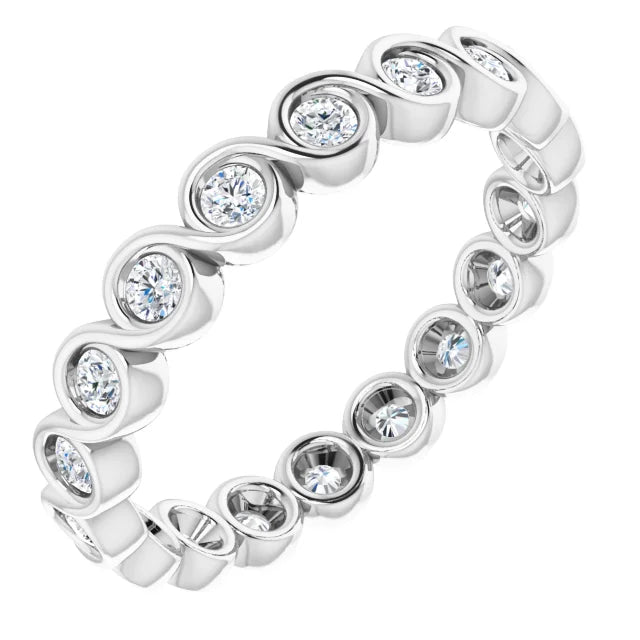 14k White Gold Infinity Design Natural Diamond Eternity Band, Ring Size 7