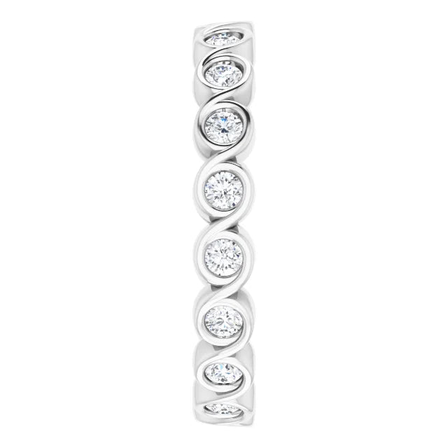 14k White Gold Infinity Design Natural Diamond Eternity Band, Ring Size 7