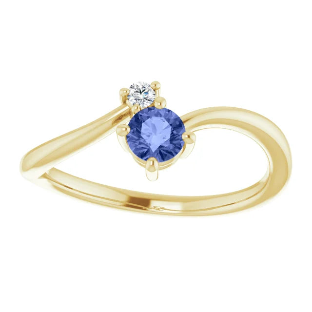 14k Yellow Gold Natural Blue Sapphire with .025 Diamond -Gold Birthstone Ring