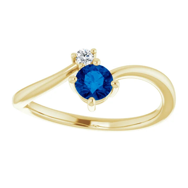 14k Yellow Gold Natural Blue Sapphire with .025 Diamond -Gold Birthstone Ring