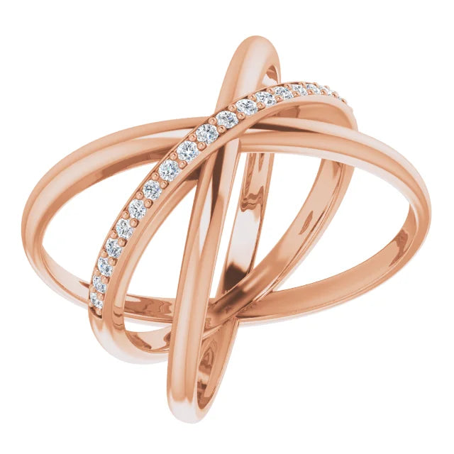 14K Rose Gold with 1/6 CTW Natural Diamond Ring with Criss-Cross Design