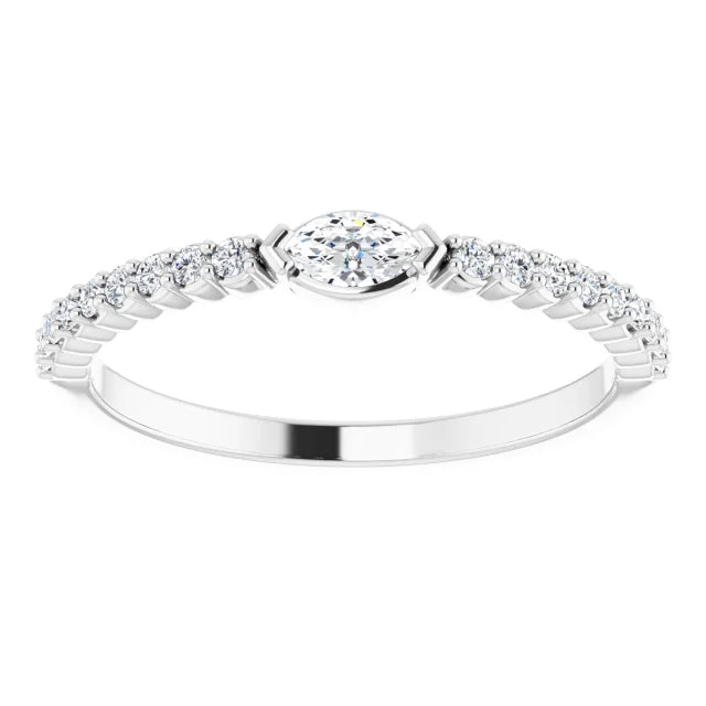 14K White Gold 1/4 CTW Marquise Natural Diamond Anniversary Band or Stackable Ring
