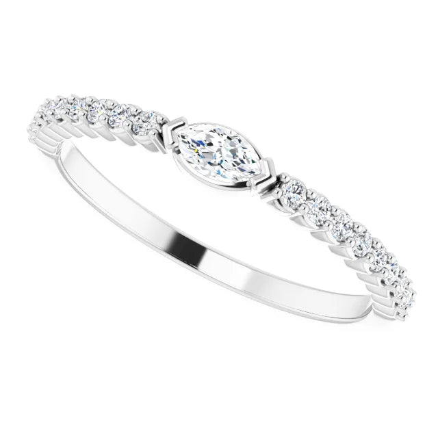 14K White Gold 1/4 CTW Marquise Natural Diamond Anniversary Band or Stackable Ring