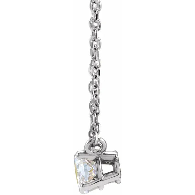 14K White 3/8 CT Natural Diamond Solitaire, comes with Adjustable 16-18" Necklace