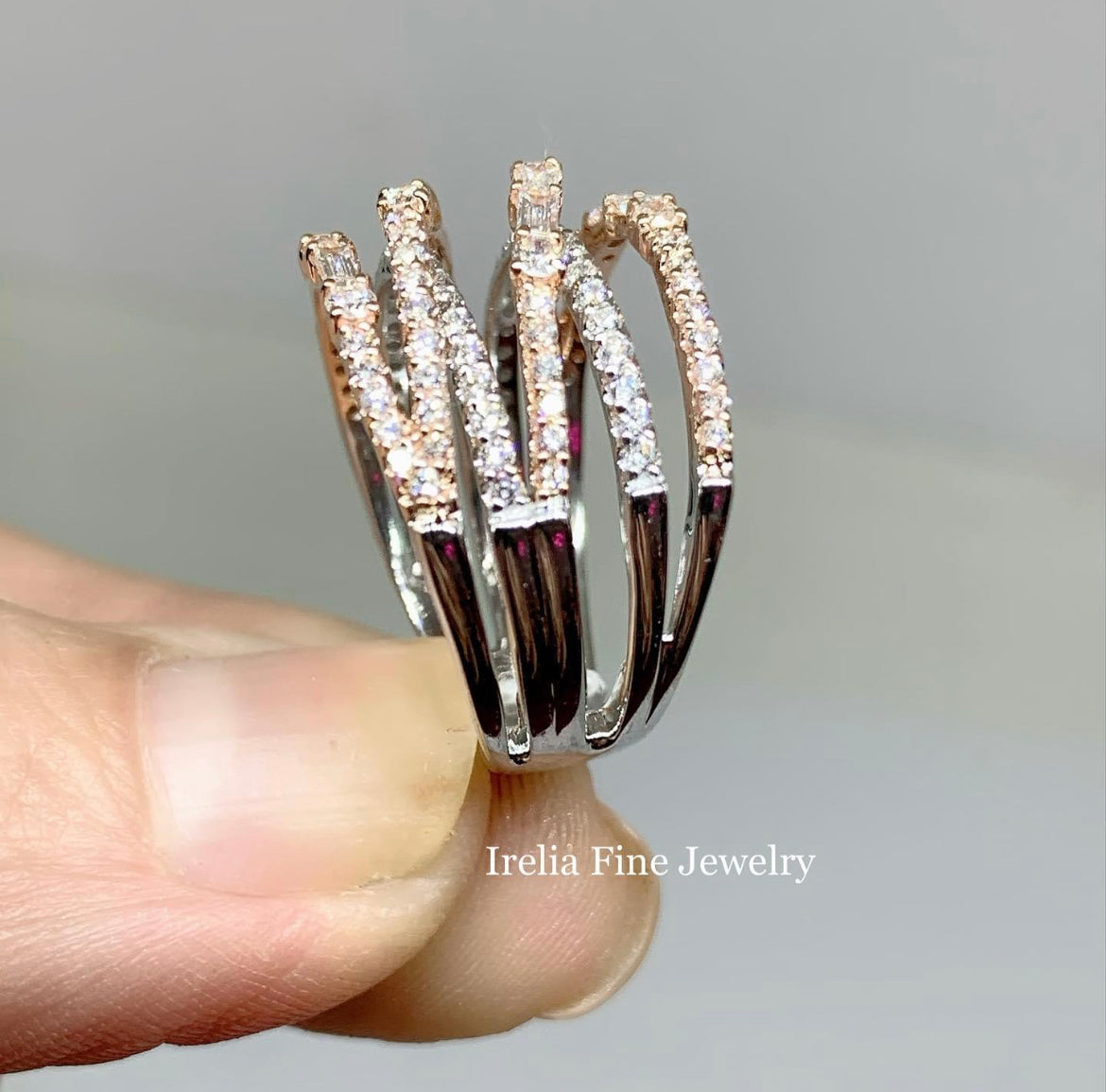 14K White & Rose Gold 1 CTW Diamond Overlapping , Negative Space Ring, Size 7