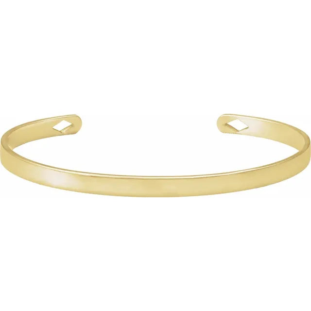 14K Yellow Gold Solid Cuff Style Bracelet , Size 7 inches , Engravable