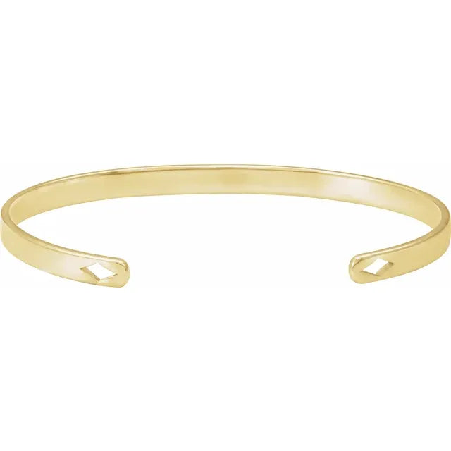 14K Yellow Gold Solid Cuff Style Bracelet , Size 7 inches , Engravable
