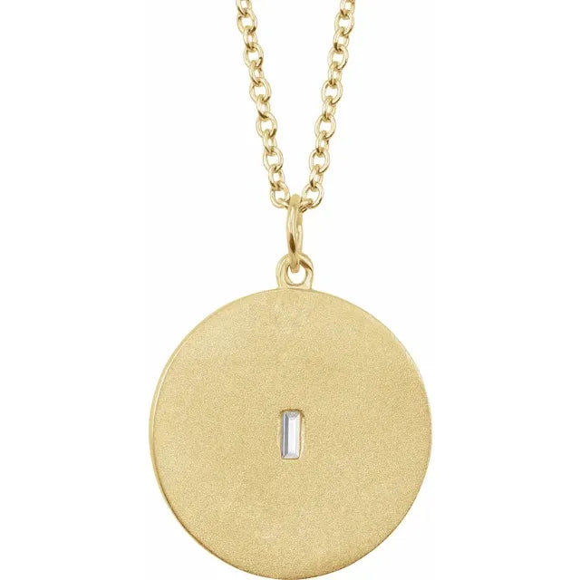 14K Yellow .08 CT Marquee Diamond Disc Pendant, comes with Adjustable chain