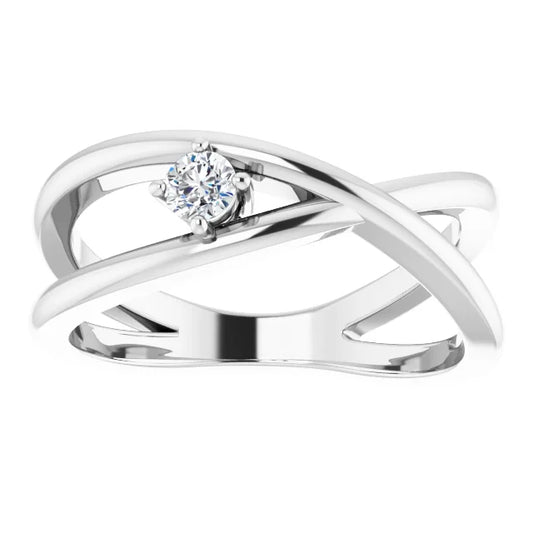 CUSTOMIZABLE COLLETION 14k White or Yellow Gold Criss Cross Ring with .08 carat Round Lab Diamond- MADE TO ORDER