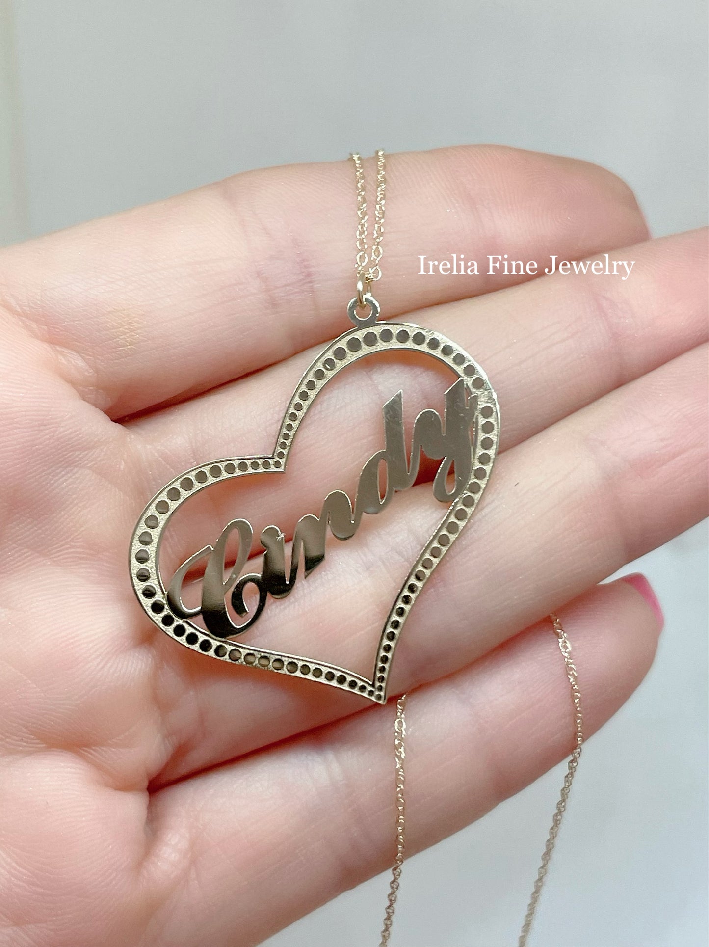 14k Yellow Gold Scripted Heart Nameplate Necklace, comes with 14k Gold 18"  inch Chain