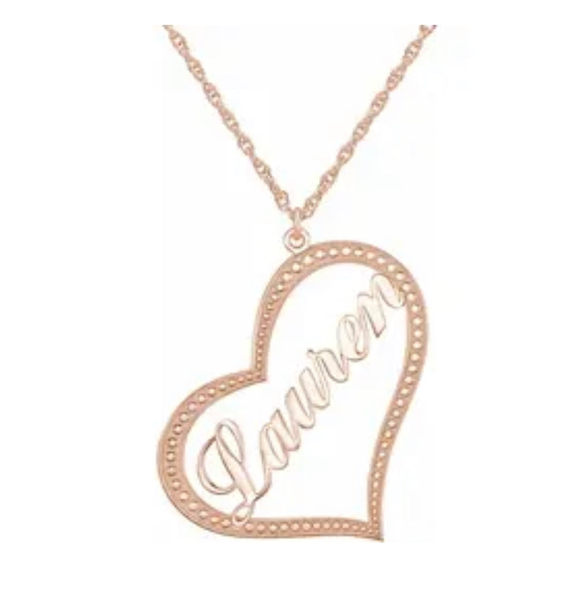 14k Yellow Gold Scripted Heart Nameplate Necklace, comes with 14k Gold 18"  inch Chain