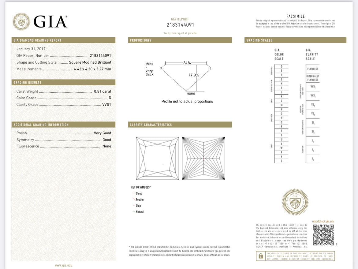.51 Carat Princess Cut Diamond D, VVS1 , GIA Certified 2183144091