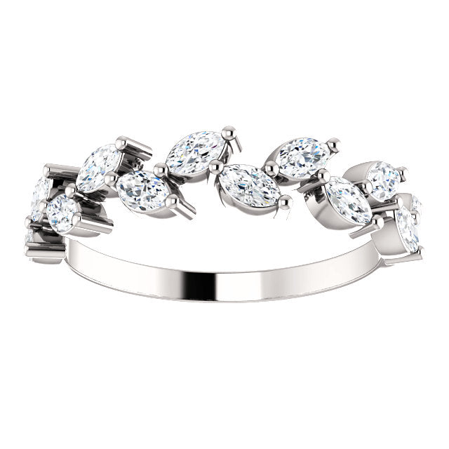 14K Gold 5/8 CTW Crown Leaf Diamond Anniversary Band or Stackable Ring