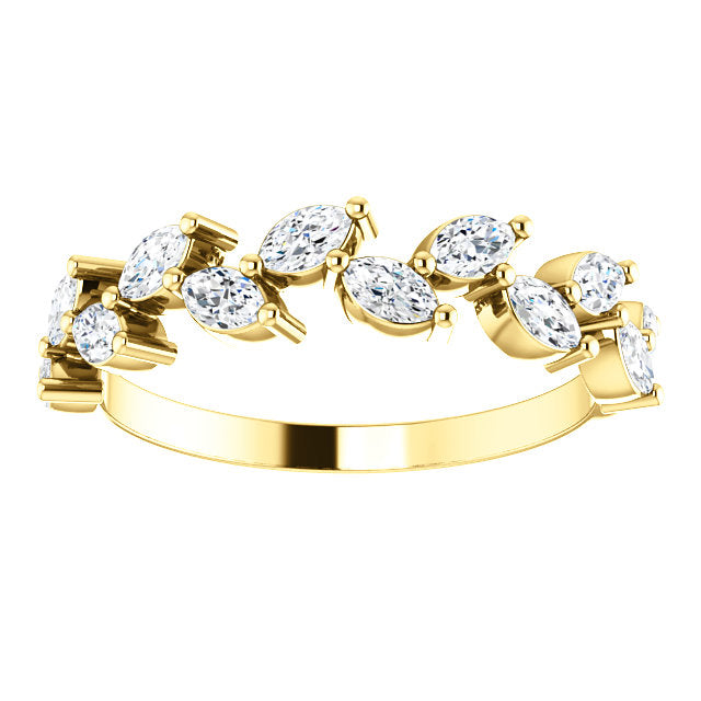 14K Gold 5/8 CTW Crown Leaf Diamond Anniversary Band or Stackable Ring