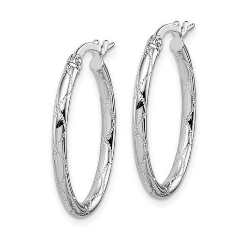 14K White Gold Decorative Hoop Earrings