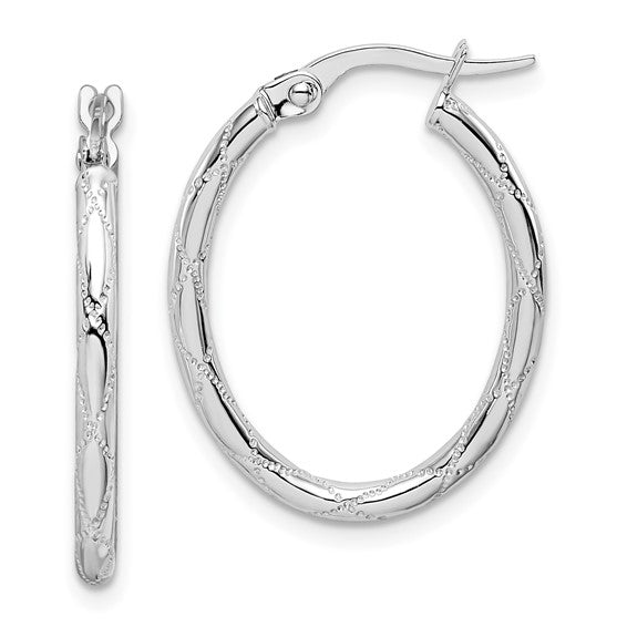 14K White Gold Decorative Hoop Earrings