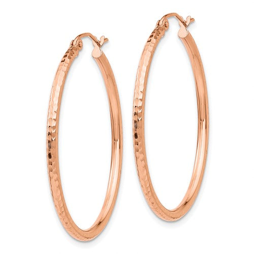 14k Gold Polished Lightweight Large Diamond-cut Tube Hoop Earrings