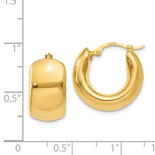 14K Yellow Gold 9 mm Wide Bubble Polished Hoop Earring