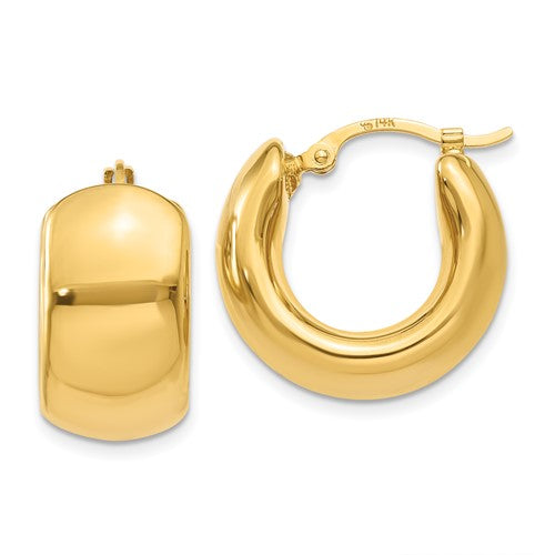 14K Yellow Gold 9 mm Wide Bubble Polished Hoop Earring