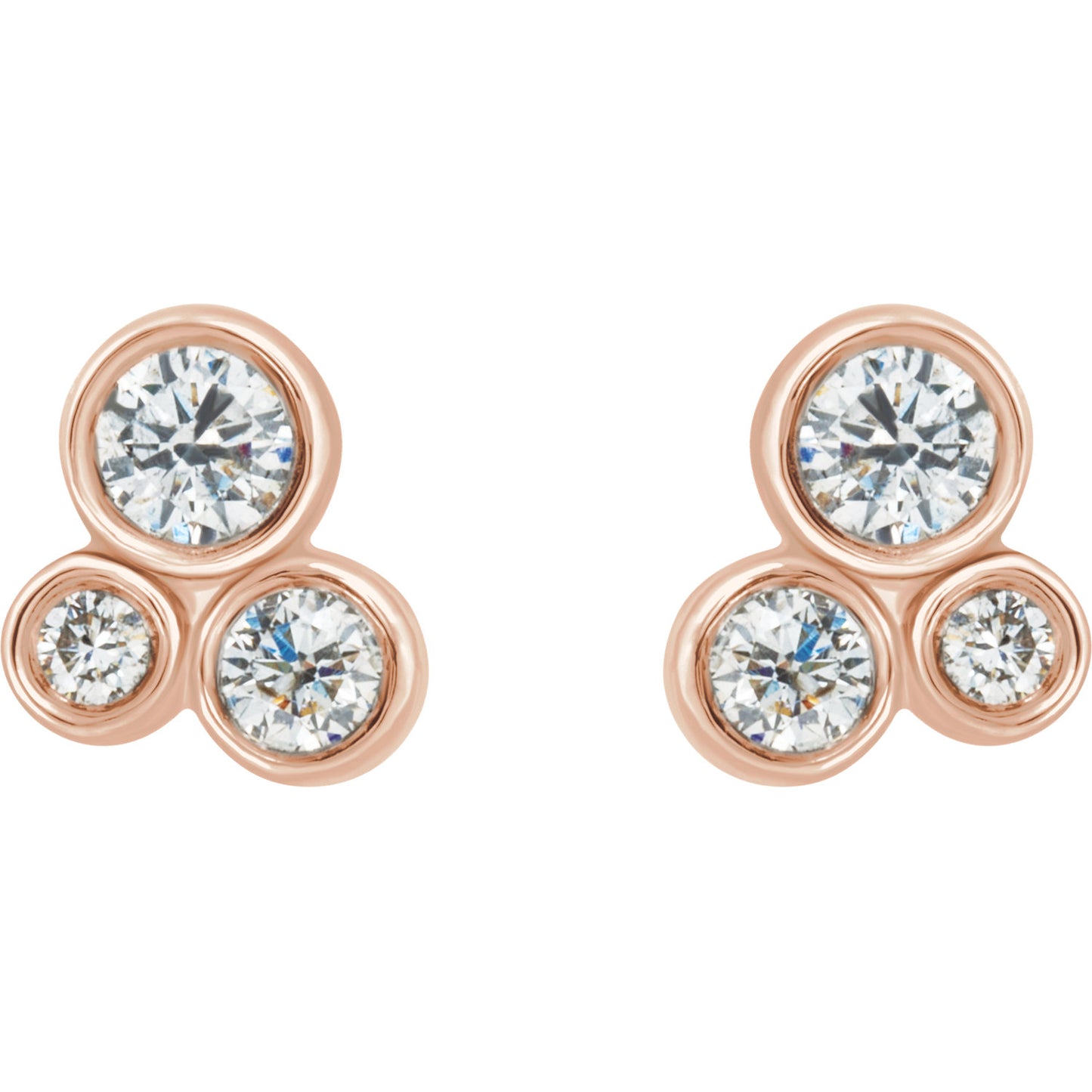 3 Diamond Cluster Stud Earring , Small Diamond Cluster Earrings , Round Diamond , Irelia Fine Jewelry 