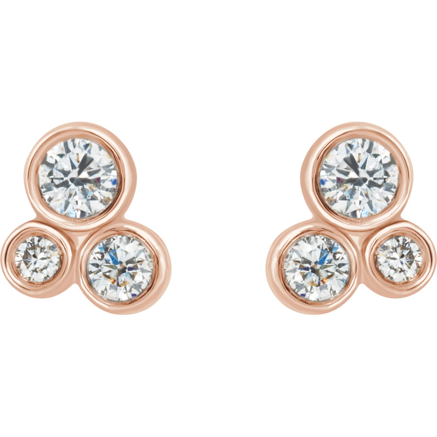 3 Diamond Cluster Stud Earring , Small Diamond Cluster Earrings , Round Diamond , Irelia Fine Jewelry 