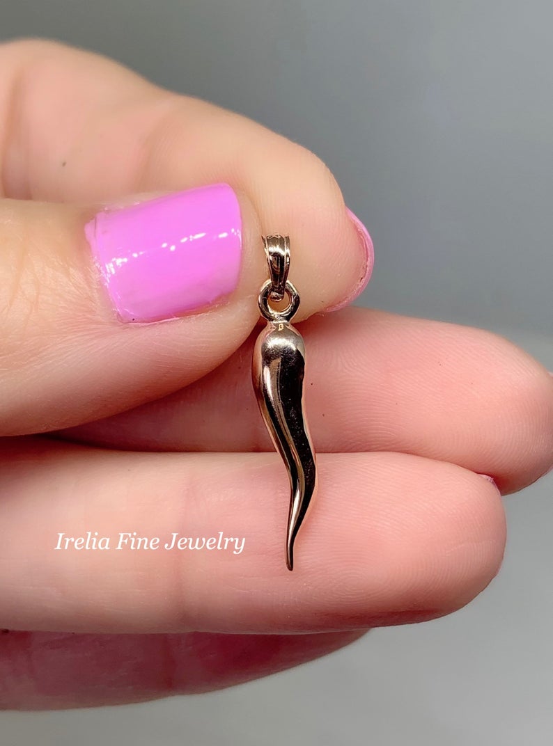 14k Gold San Diego Italian Horn Jewelry, Italian Horns , Rose Gold Italian Horn , Corno Portafortuna, Cornetto