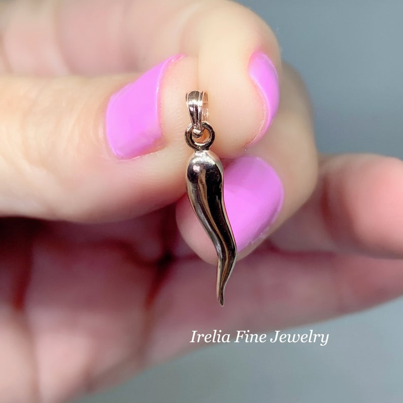 14k Gold San Diego Italian Horn Jewelry, Italian Horns , Rose Gold Italian Horn , Corno Portafortuna, Cornetto