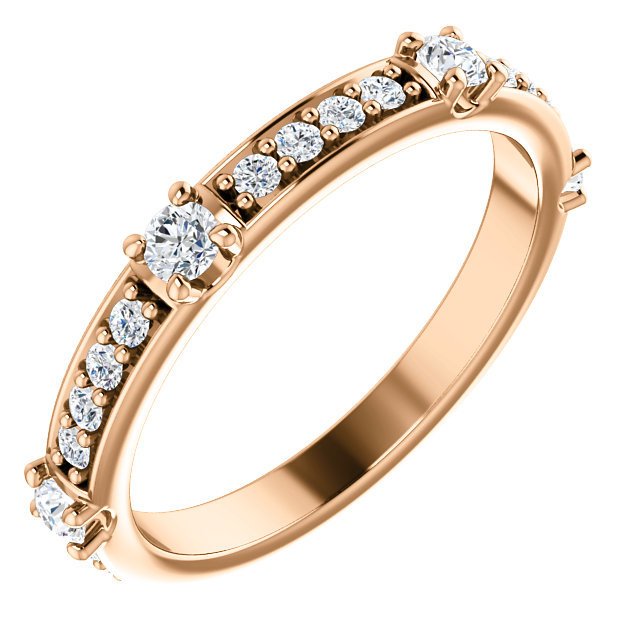 14k Rose  gold Alternating Diamond Stackable Band 