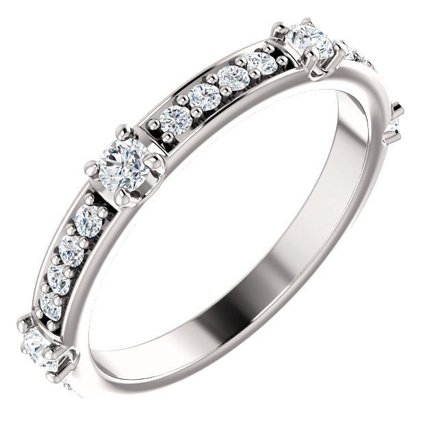 14k White gold Alternating Diamond Stackable Band 