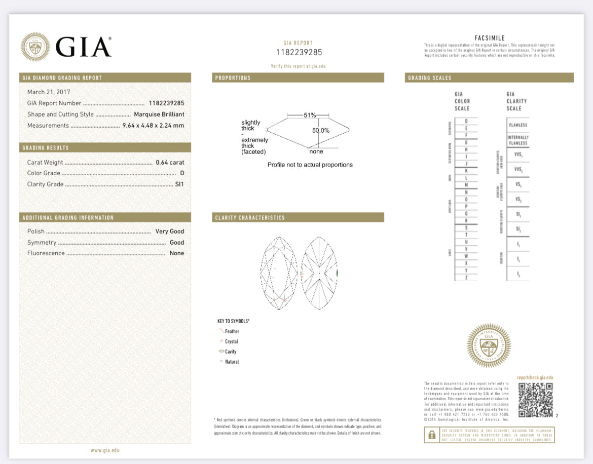 .64 carat Marquise Diamond D, SI1, GIA CERTIFICATE 1182239285