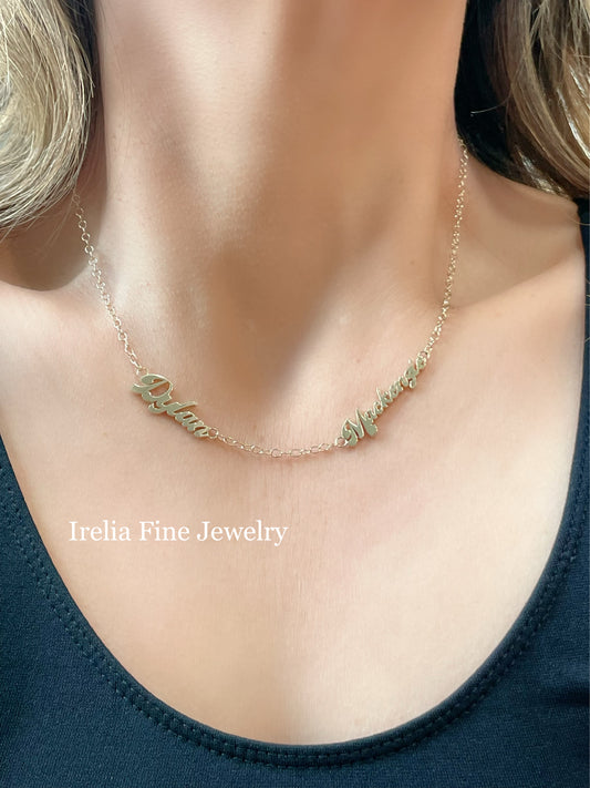Custom Personalized Neck Wear : 14k Gold Double Name Necklace