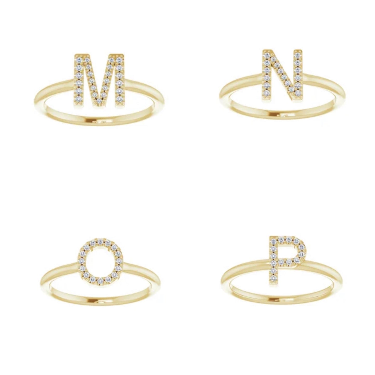 14k Yellow Gold Diamond Initial Ring