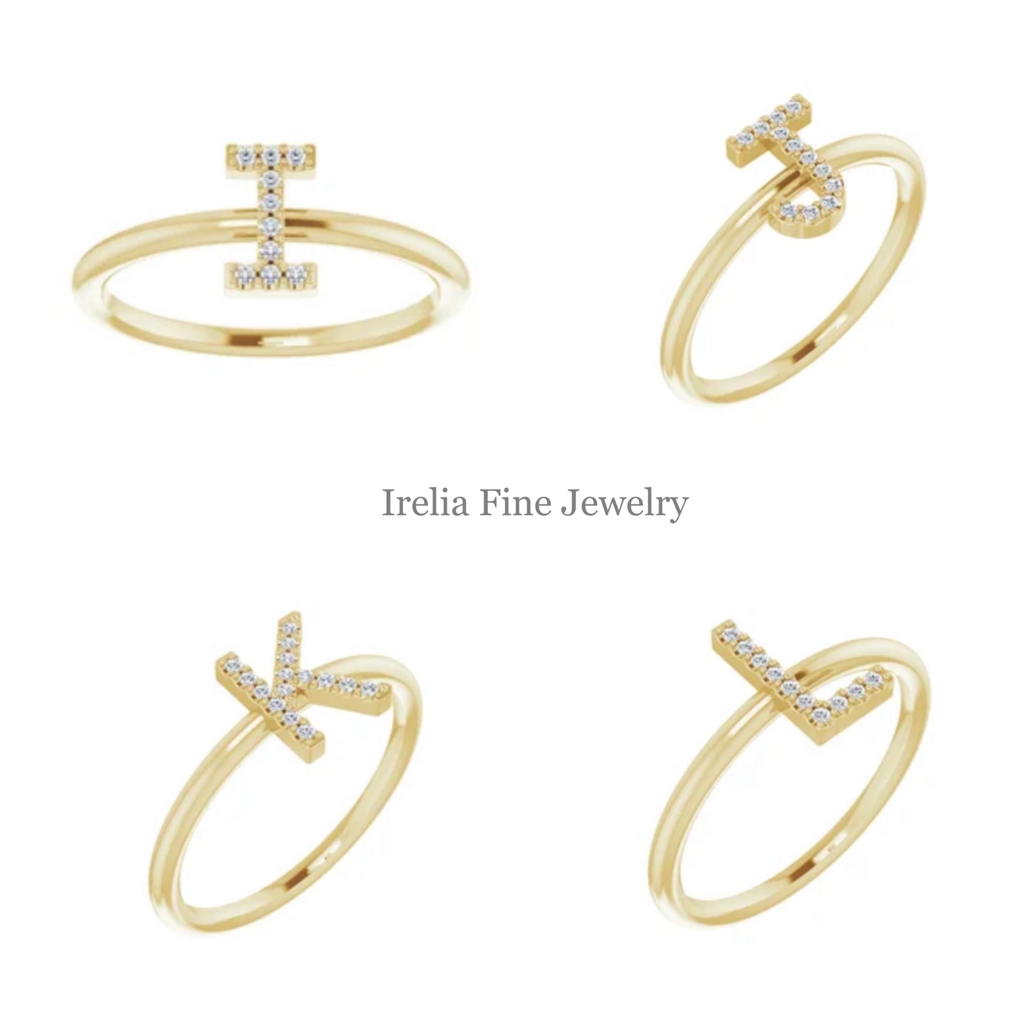 14k Yellow Gold Diamond Initial Ring