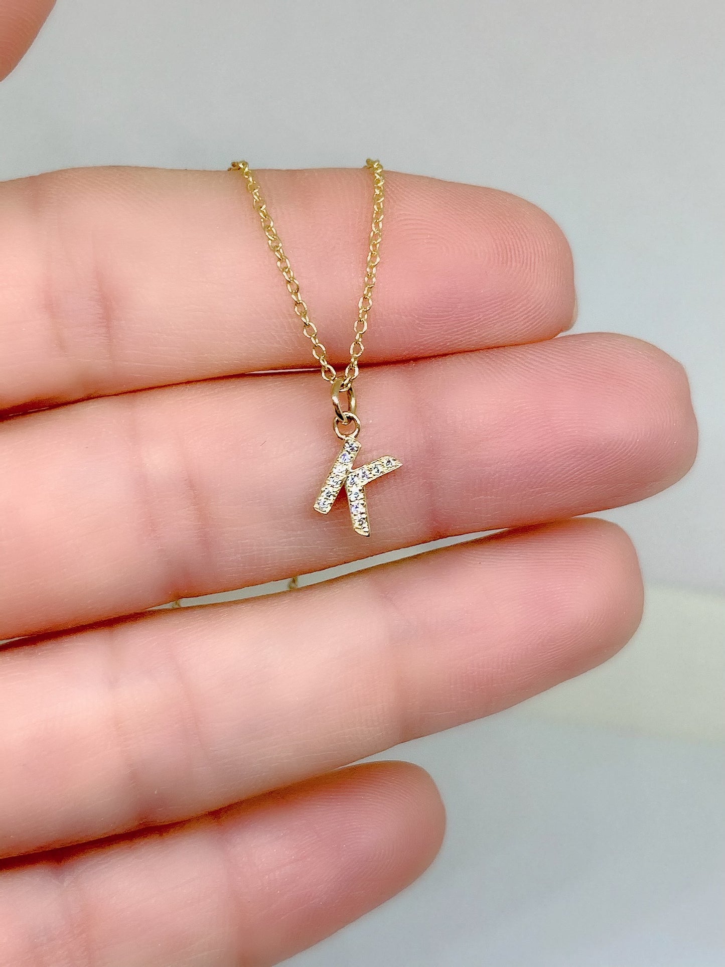 Tiny 14k Gold .05ct Diamond Initial Charm/ Pendant  Slide with chain