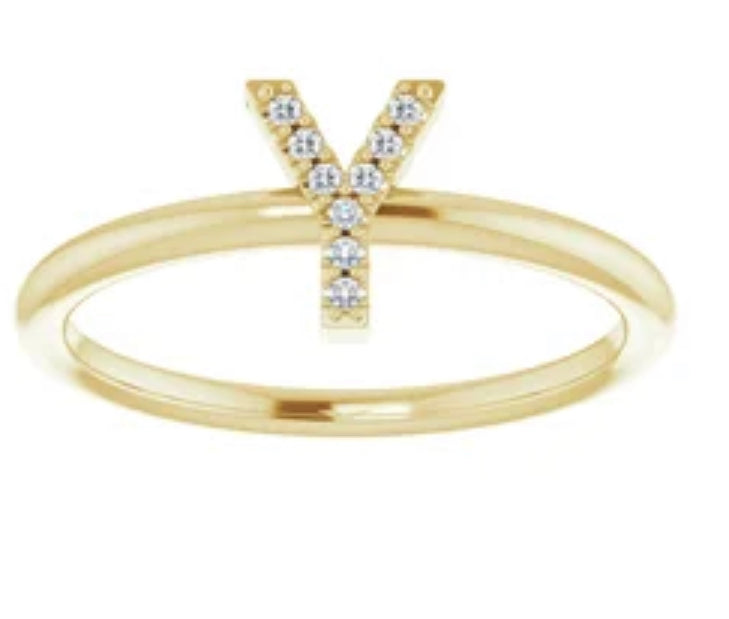 14k Yellow Gold Diamond Initial Ring