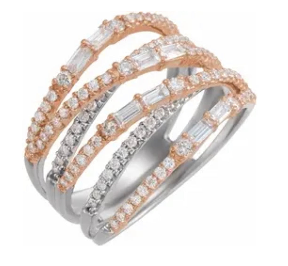 14K White & Rose Gold 1 CTW Diamond Overlapping , Negative Space Ring, Size 7