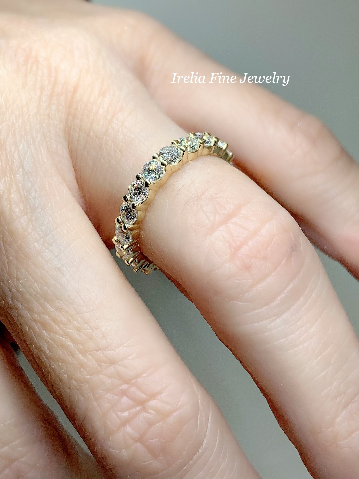 14K Gold 3 mm Round 1 3/4 carat Natural Diamond Eternity Band, Ring Size 7