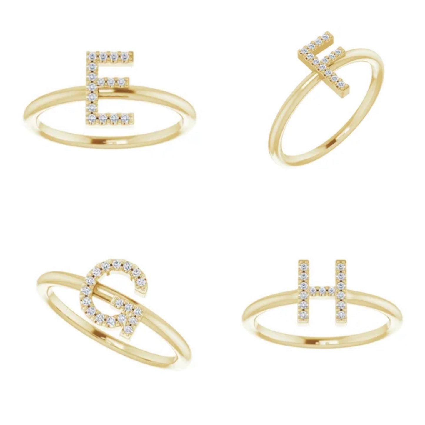 14k Yellow Gold Diamond Initial Ring