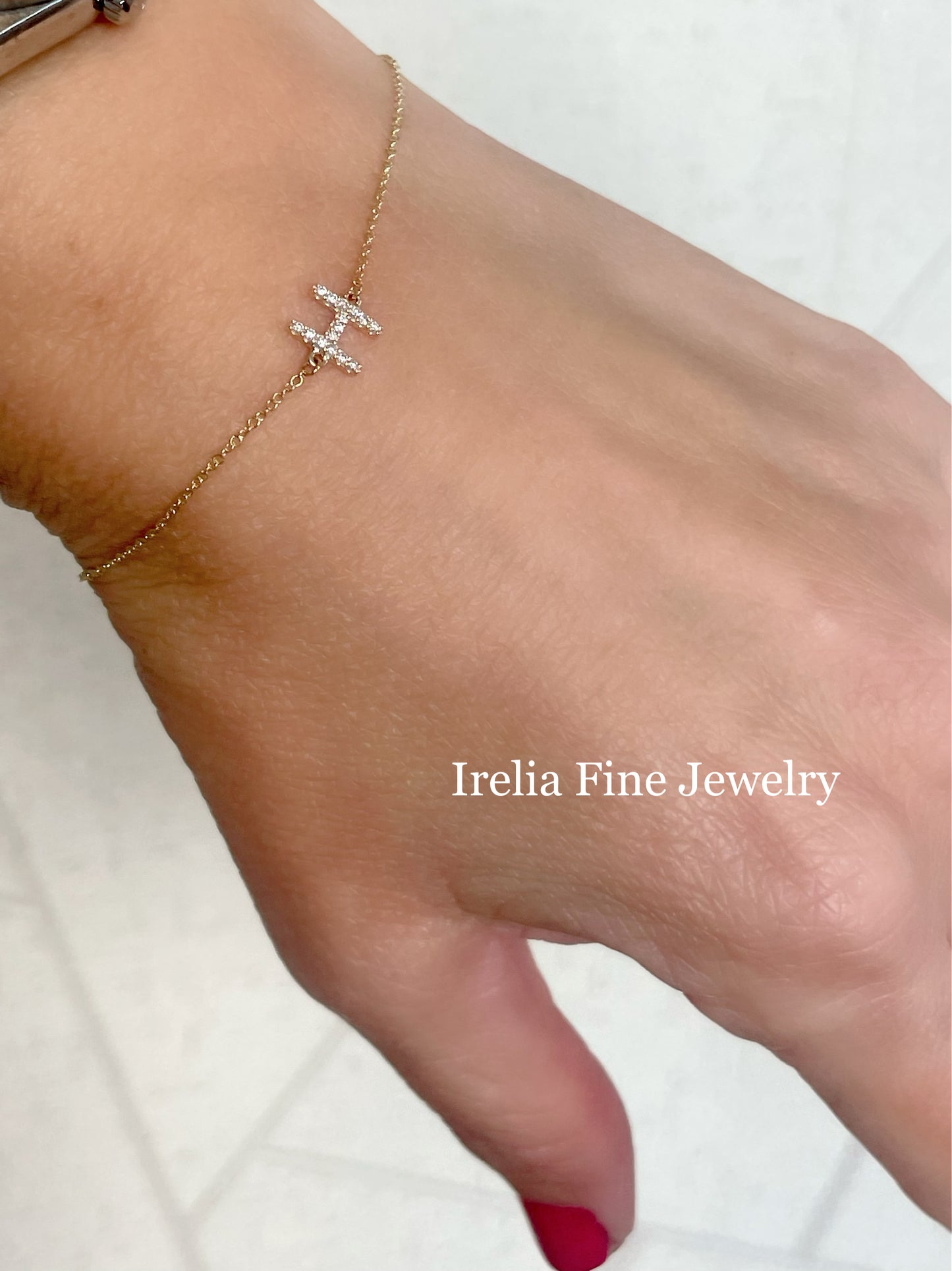 14k Yellow Gold Natural  Diamond Initial Bracelet