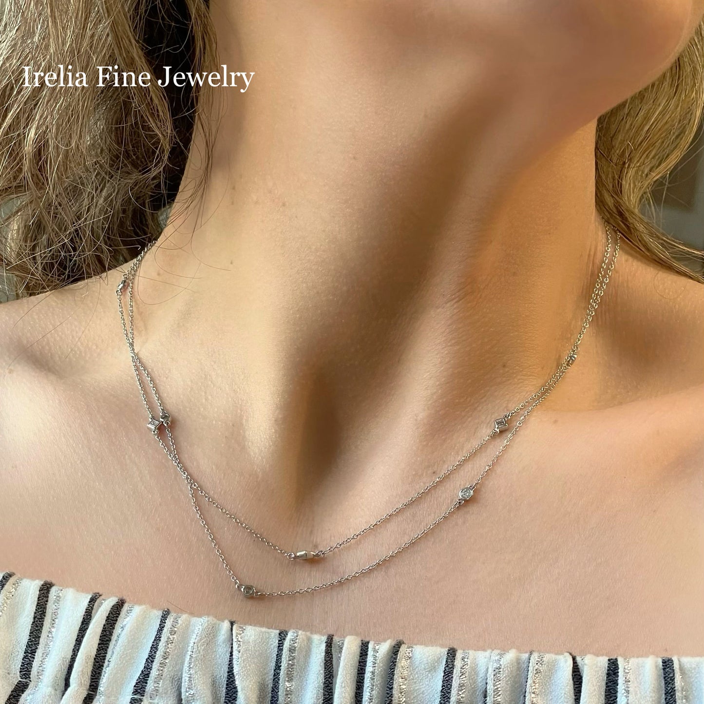 14K White 1/6 CTW Natural Diamond 3-Station, Comes with 14k Gold 18" Necklace