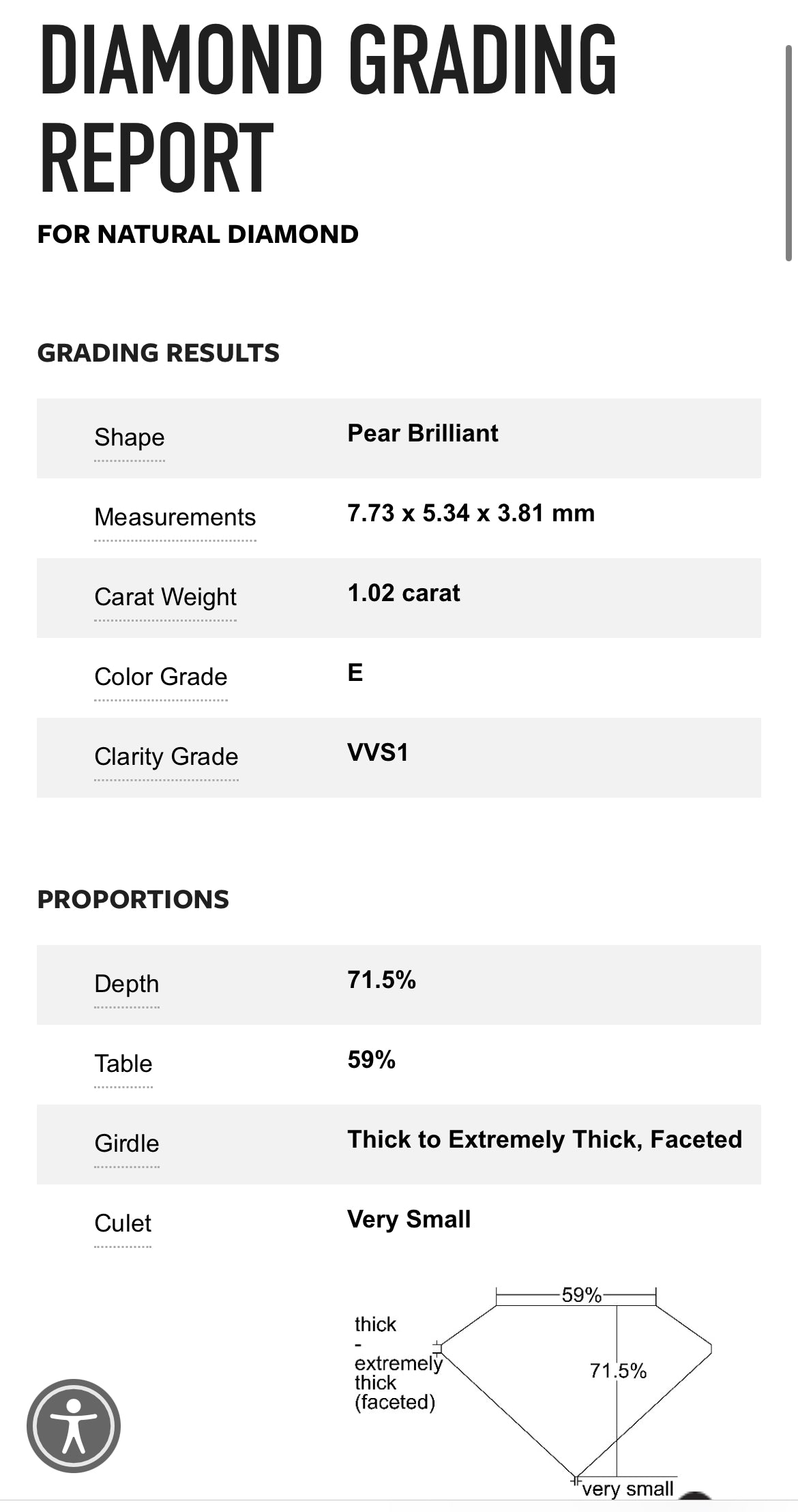 1.02 Carat Pear Shape  Diamond E , VVS1 , GIA Certified 2175131268 //