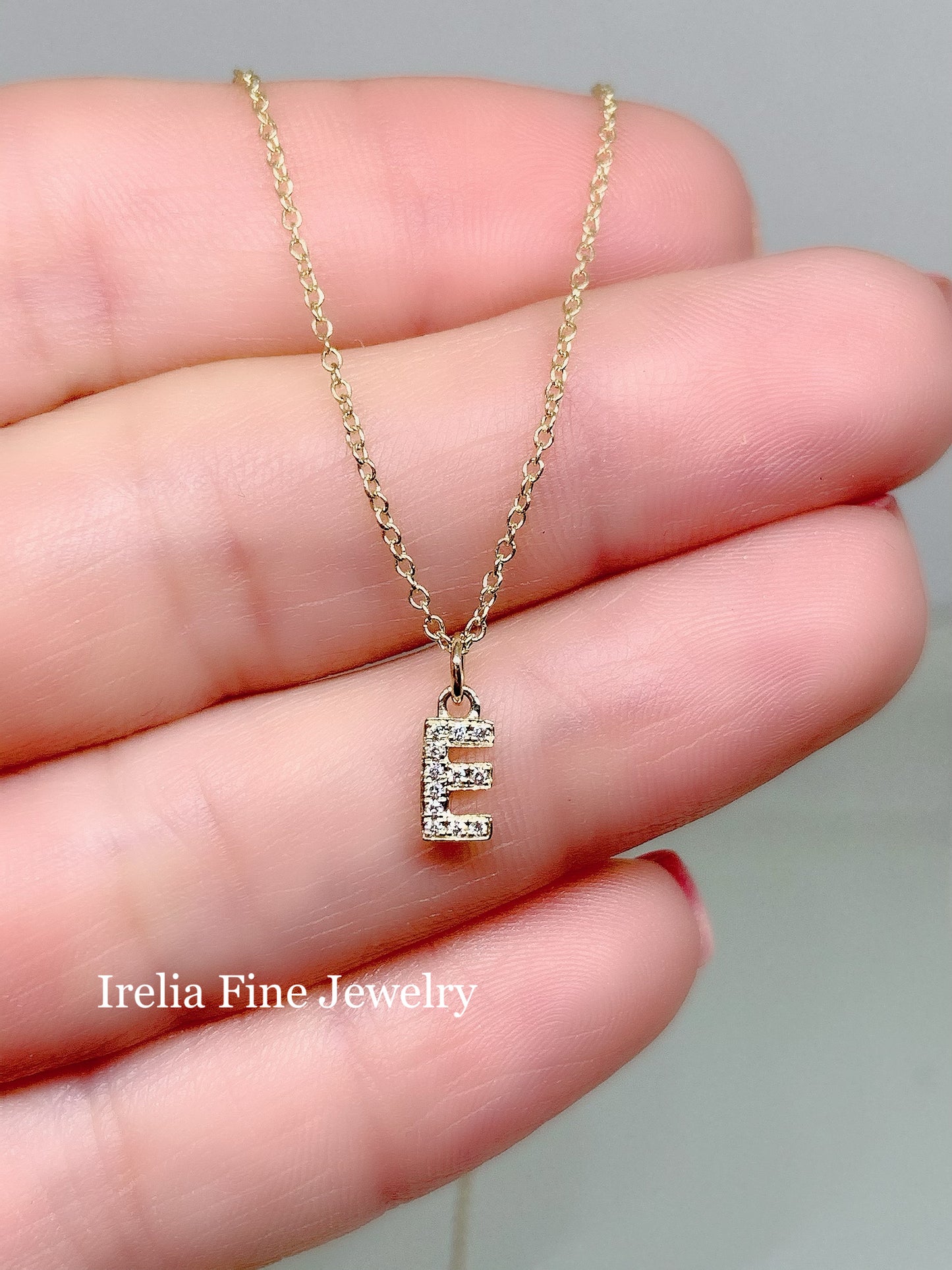 Tiny 14k Gold .05ct Diamond Initial Charm/ Pendant  Slide with chain