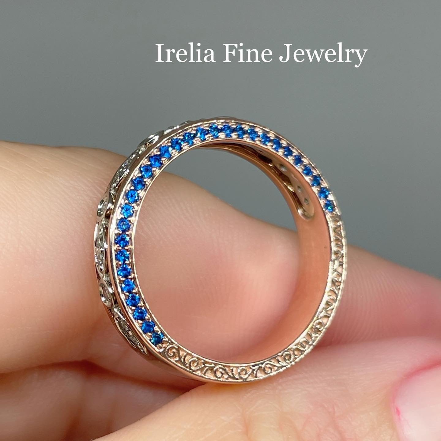 Lab Diamonds and Gemstone 2 tone Engagement Ring & Wedding Band