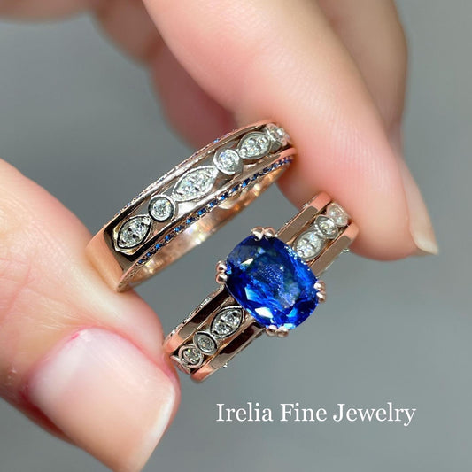 Lab Diamonds and Gemstone 2 tone Engagement Ring & Wedding Band