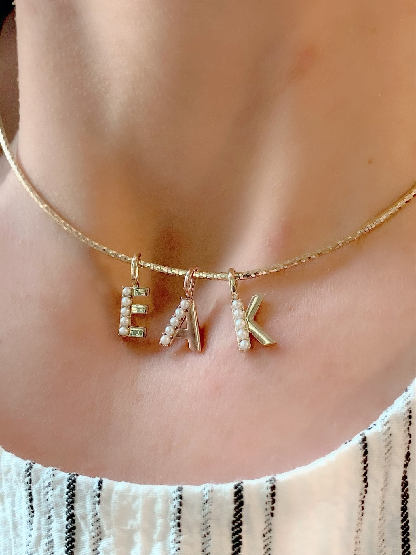 14k Yellow Gold Cultured Peral Initial Pendant with bail slide, personalized gift