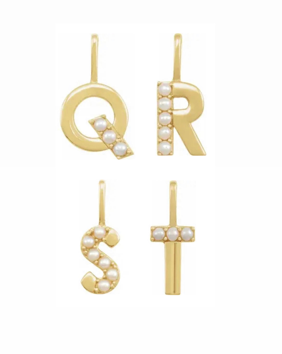 14k Yellow Gold Cultured Peral Initial Pendant with bail slide, personalized gift