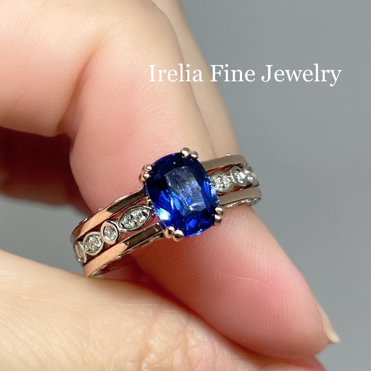 Lab Diamonds and Gemstone 2 tone Engagement Ring & Wedding Band